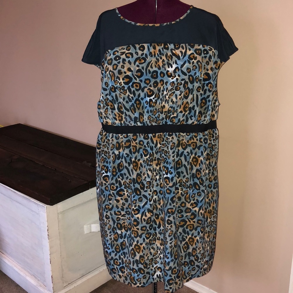 Jessica London Cap Sleeve Leopard Midi Dress Sz 26